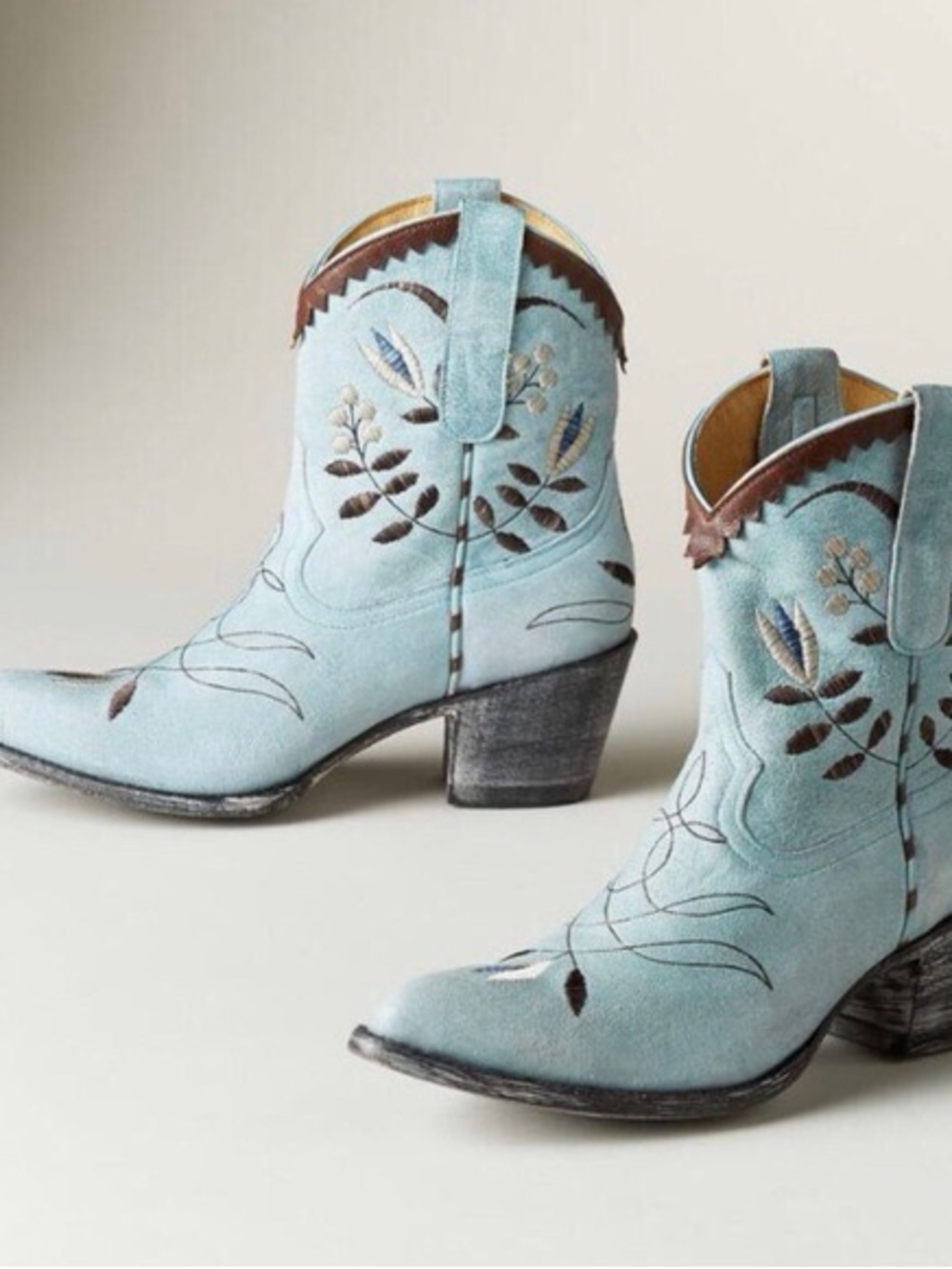 Old Gringo Yippee Ki Yay Amitola Blue Suede Cowgirl Embroidered Western Booties